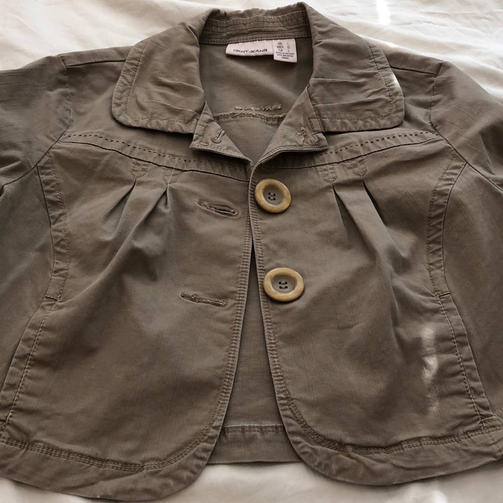 Dkny Olive Green Cropped Button Front Jacket